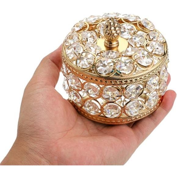 Crystal Mirrored Jewelry Box Trinket Ring Earrings Necklace Storage Keepsake - Picture 3 of 7